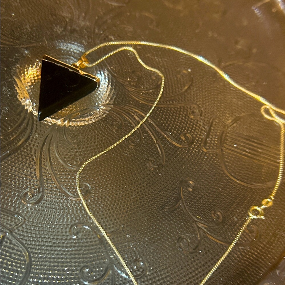 Designed by me! Gold Electroplated Black Stone Triangle and a Gold Plated Chain